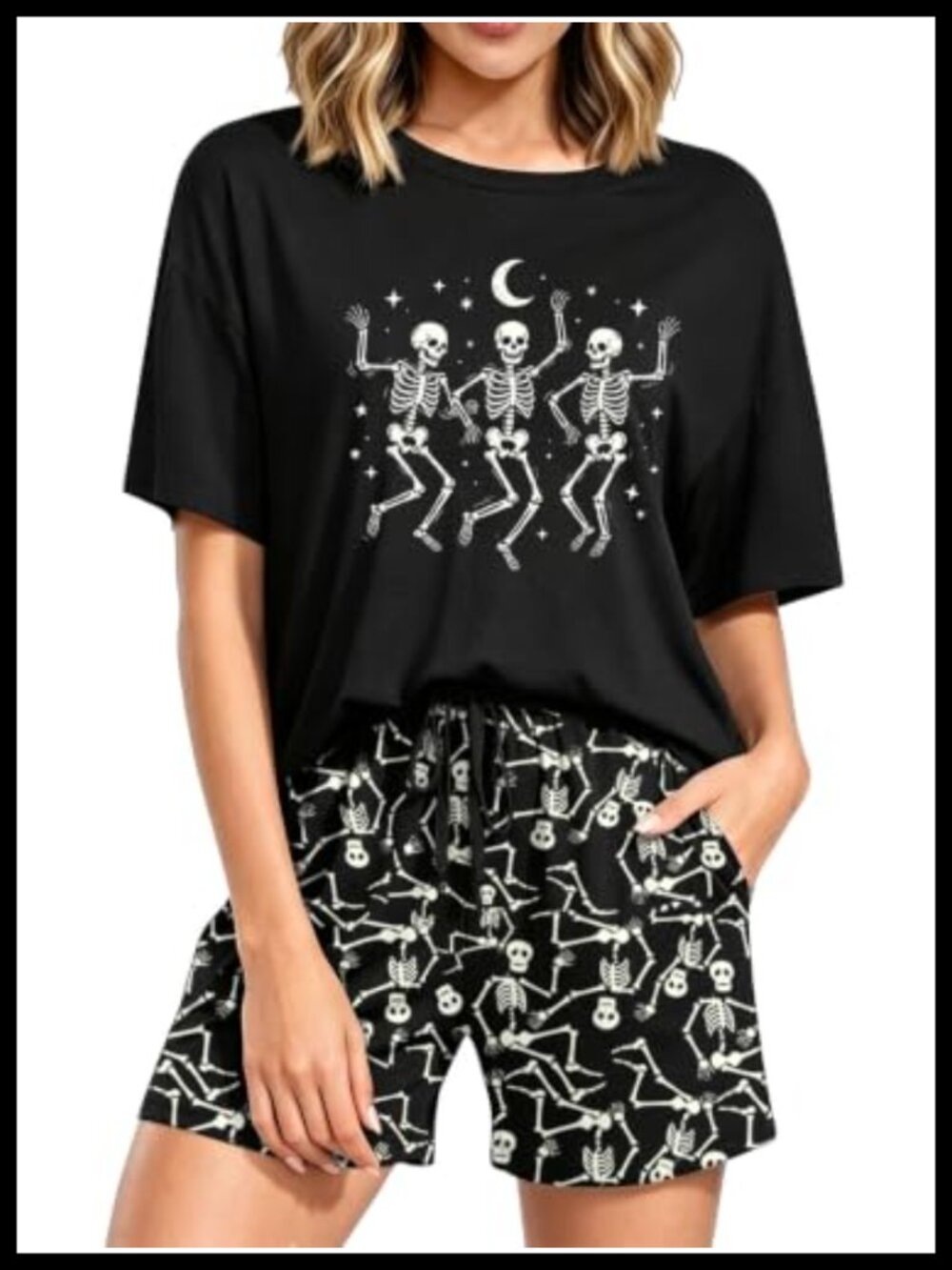 Halloween Pajama Set Women Ghost Pumpkin Graphic Tee & Pants Lounge Sleepwear